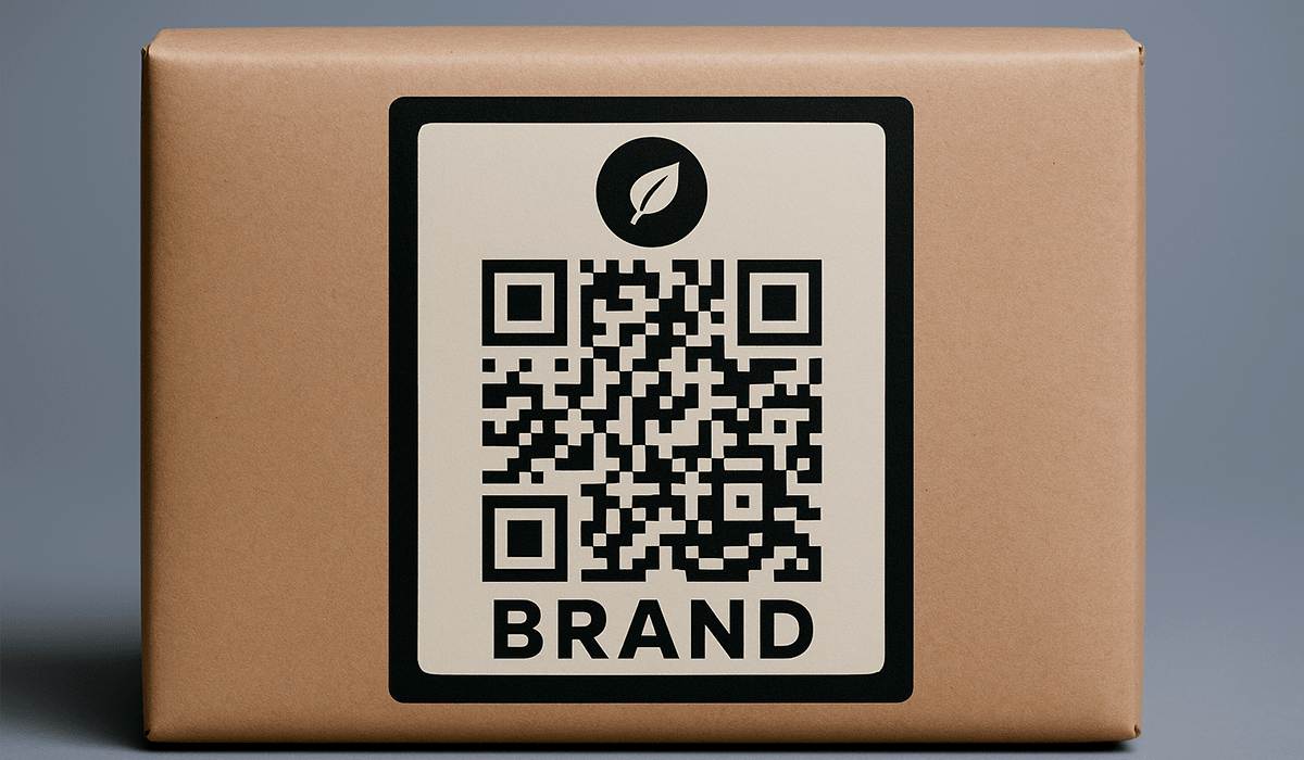 QR-Code auf Produktverpackung mit Markenlogo und Farben
