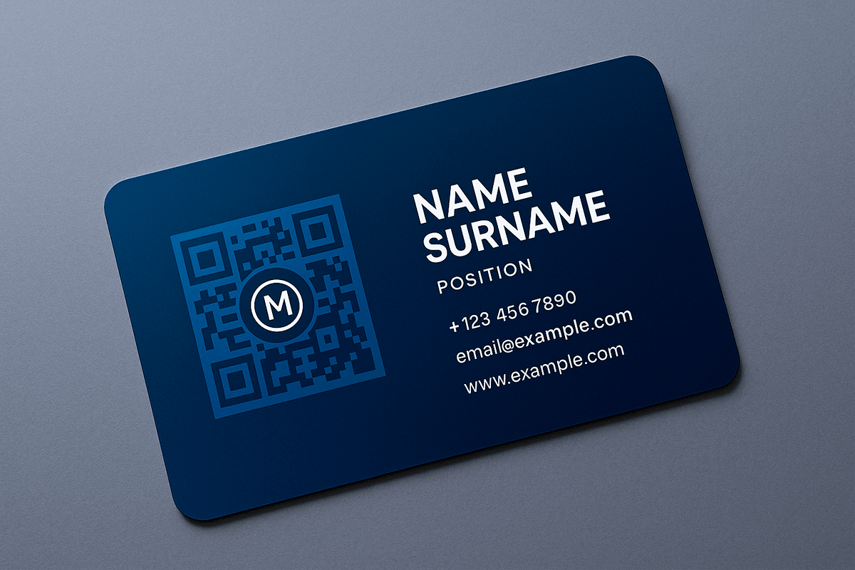 Moderne Visitenkarte mit gebrandetem QR-Code und mittigem Logo