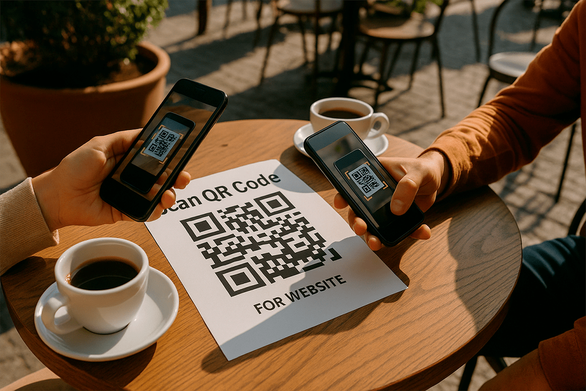 flyer avec QR code scanné par des clients au café