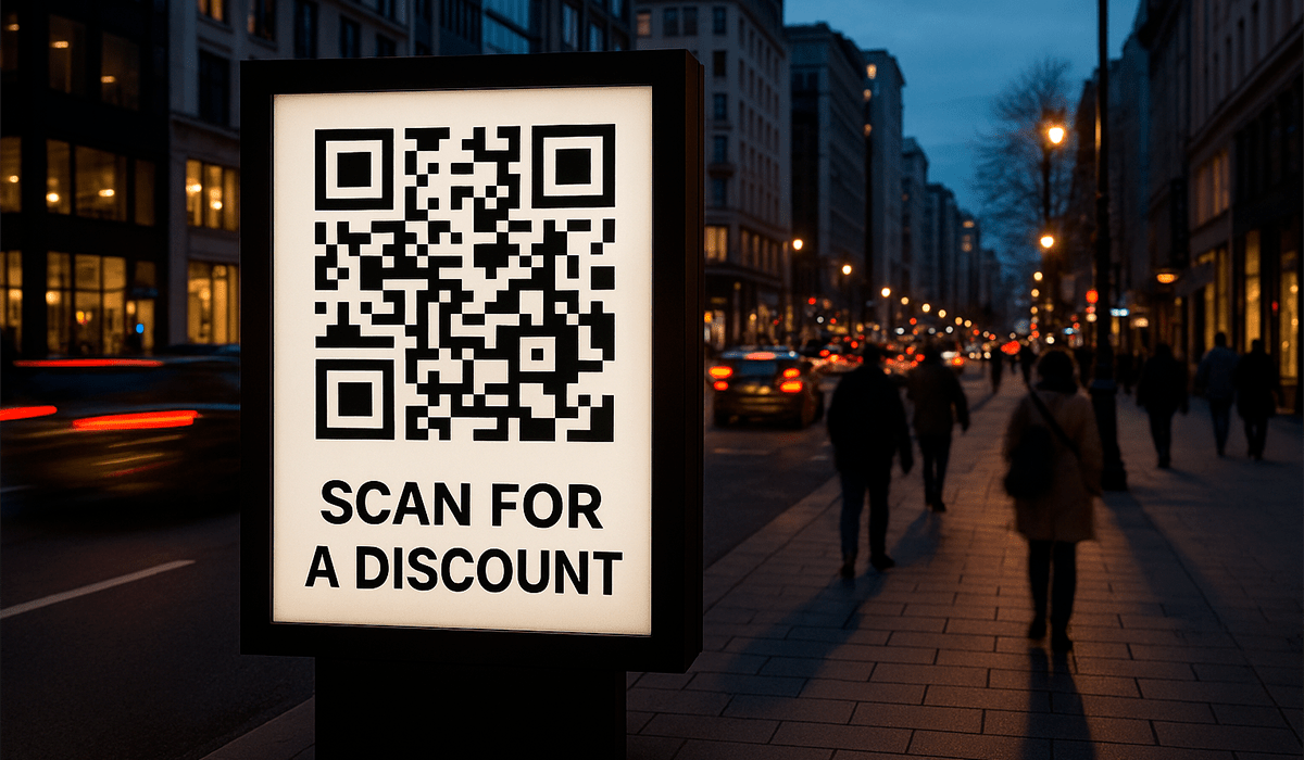 billboard avec grand QR code et appel à l’action dans un environnement urbain