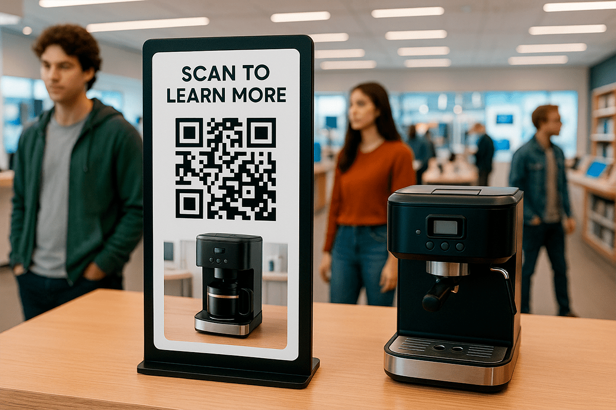 stand en magasin avec QR code près du produit