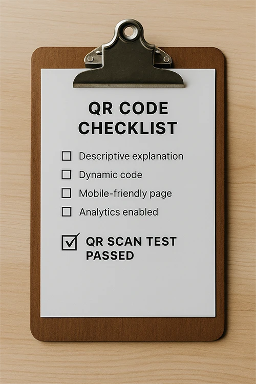 Checklist visual antes de imprimir el QR — comprobación de calidad y función