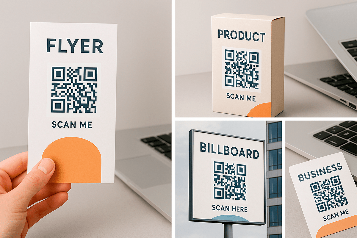 Beispiele für die Integration von QR-Codes in Flyer, Verpackungen und Plakate
