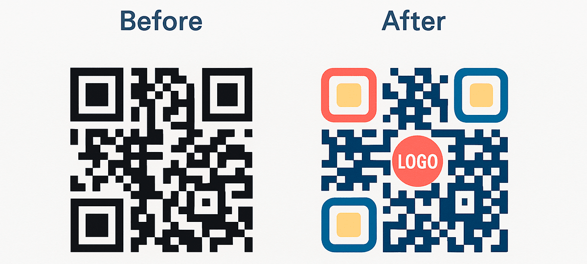 Vergleich: Standard-QR-Code und gebrandeter QR-Code mit Logo und Farben