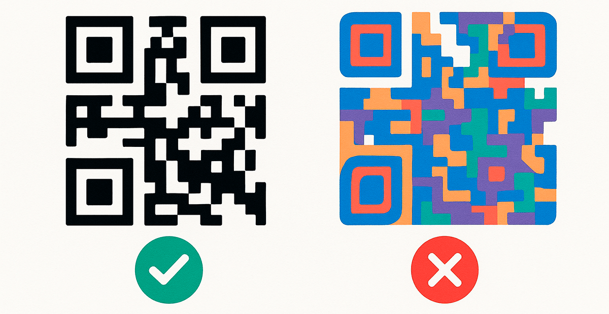 Código QR correcto e incorrecto: ejemplo de contraste, diseño y estructura