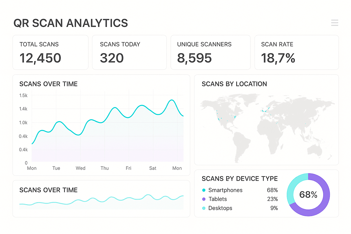 Panel analítico con datos de escaneos de códigos QR