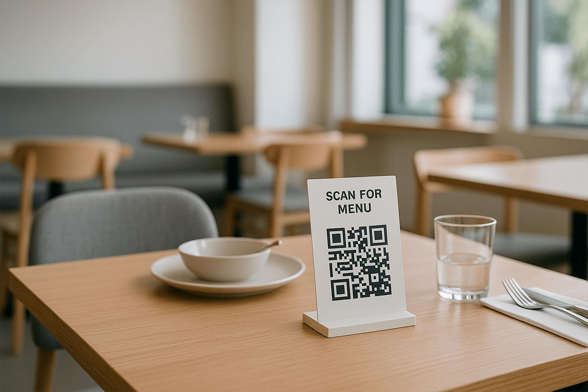 QR-Code auf dem Tisch in einem modernen Restaurant