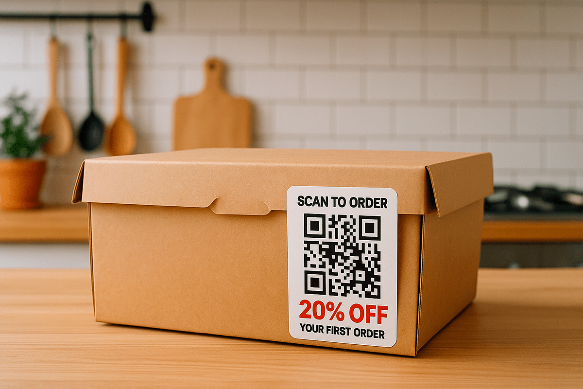 QR-Code auf einer Essensbox mit Aktionsangebot